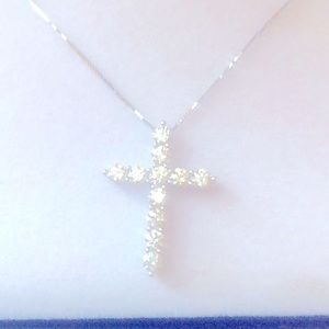 EFFY 14K GOLD CROSS PENDANT &  CHAIN CONTAINING 11 LAB GROWN DIAMONDS 1.00 CARAT